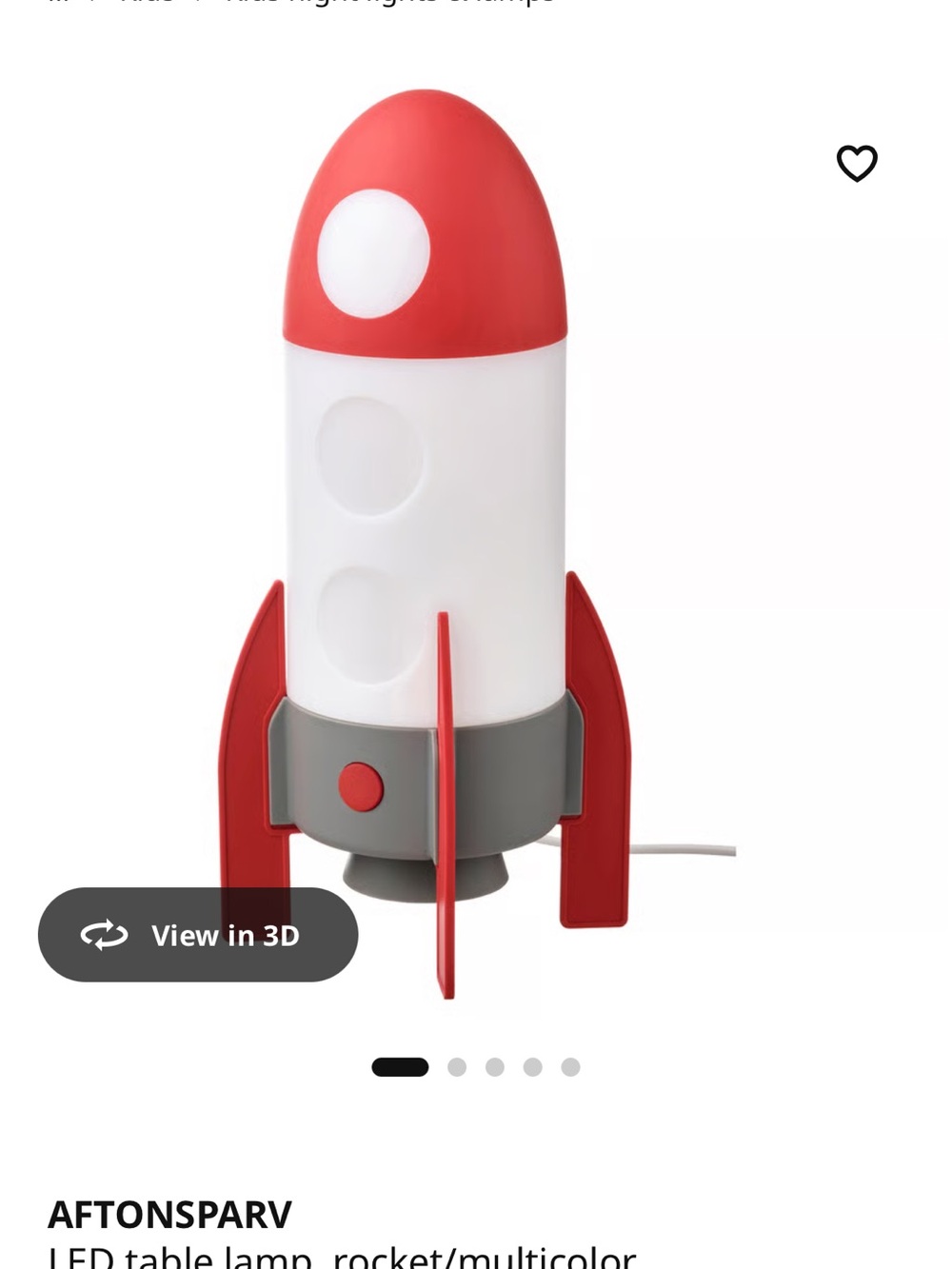 IKEA Red and White Rocket Night Lamp